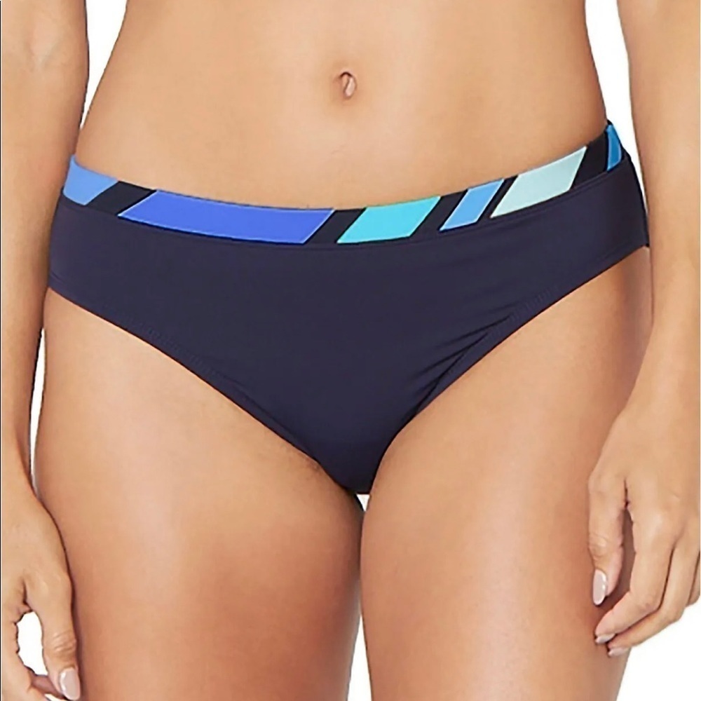Nautica BLUE Newport Stripe Bikini Swim Bottoms M nautical cottage core minimal
